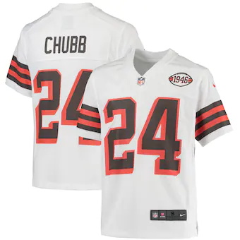 youth nike nick chubb white cleveland browns 1946 collectio